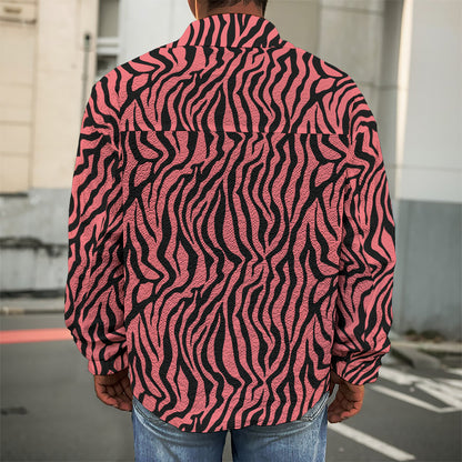 Pink And Black Tiger Stripe Print Men's Shirt Jacket