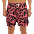 Pink And Black Tiger Stripe Print Men's Split Running Shorts