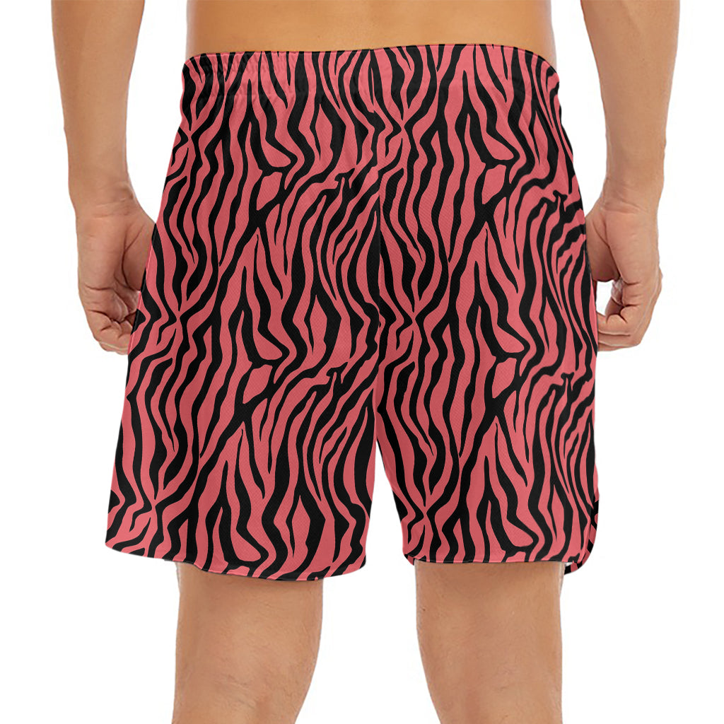 Pink And Black Tiger Stripe Print Men's Split Running Shorts