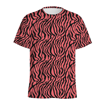 Pink And Black Tiger Stripe Print Men's Sports T-Shirt