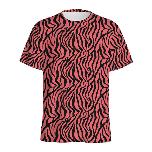 Pink And Black Tiger Stripe Print Men's Sports T-Shirt