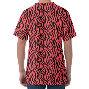 Pink And Black Tiger Stripe Print Men's Velvet T-Shirt