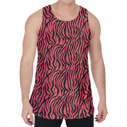 Pink And Black Tiger Stripe Print Men's Velvet Tank Top