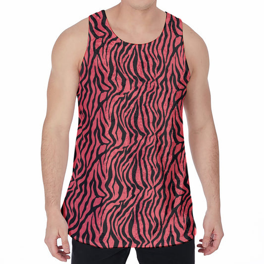 Pink And Black Tiger Stripe Print Men's Velvet Tank Top