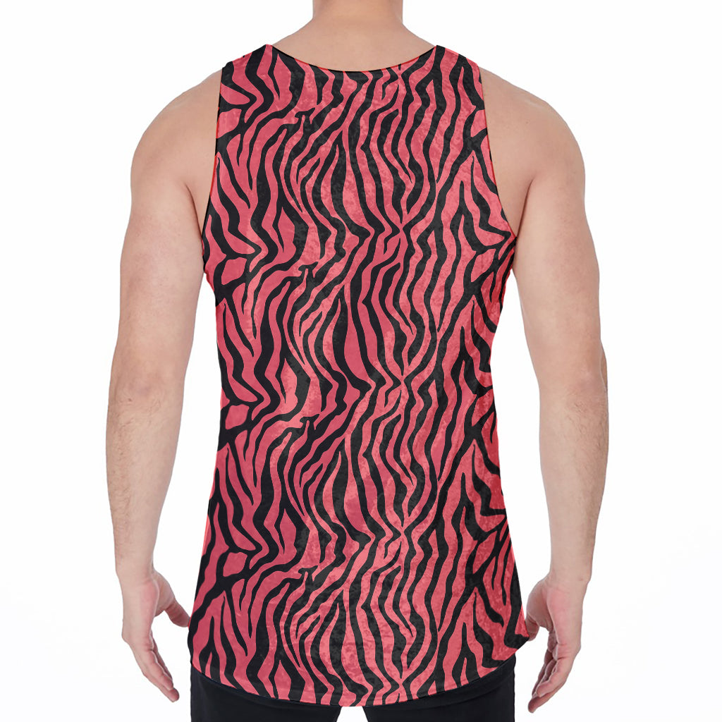 Pink And Black Tiger Stripe Print Men's Velvet Tank Top