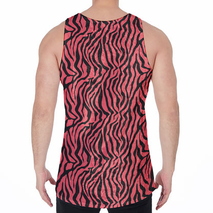 Pink And Black Tiger Stripe Print Men's Velvet Tank Top