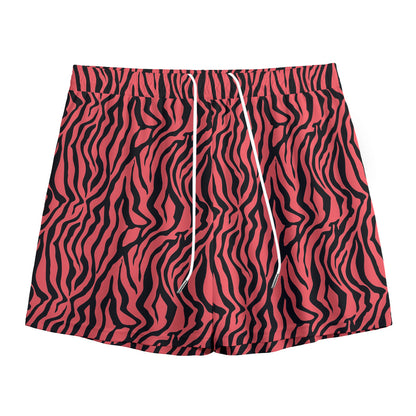 Pink And Black Tiger Stripe Print Mesh Shorts