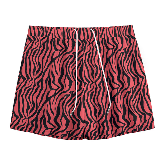 Pink And Black Tiger Stripe Print Mesh Shorts