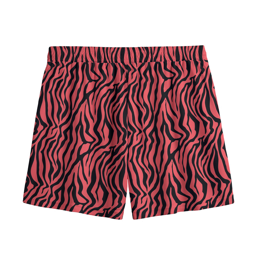 Pink And Black Tiger Stripe Print Mesh Shorts