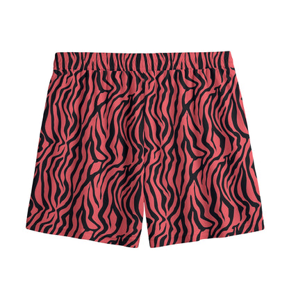 Pink And Black Tiger Stripe Print Mesh Shorts