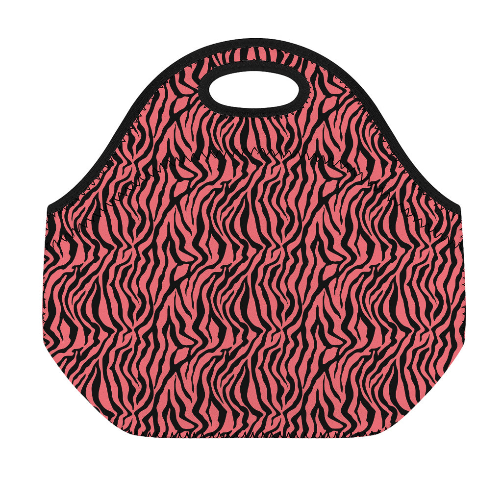 Pink And Black Tiger Stripe Print Neoprene Lunch Bag