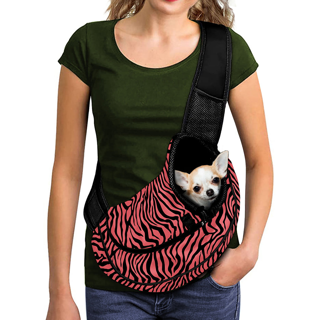 Pink And Black Tiger Stripe Print Pet Sling Carrier