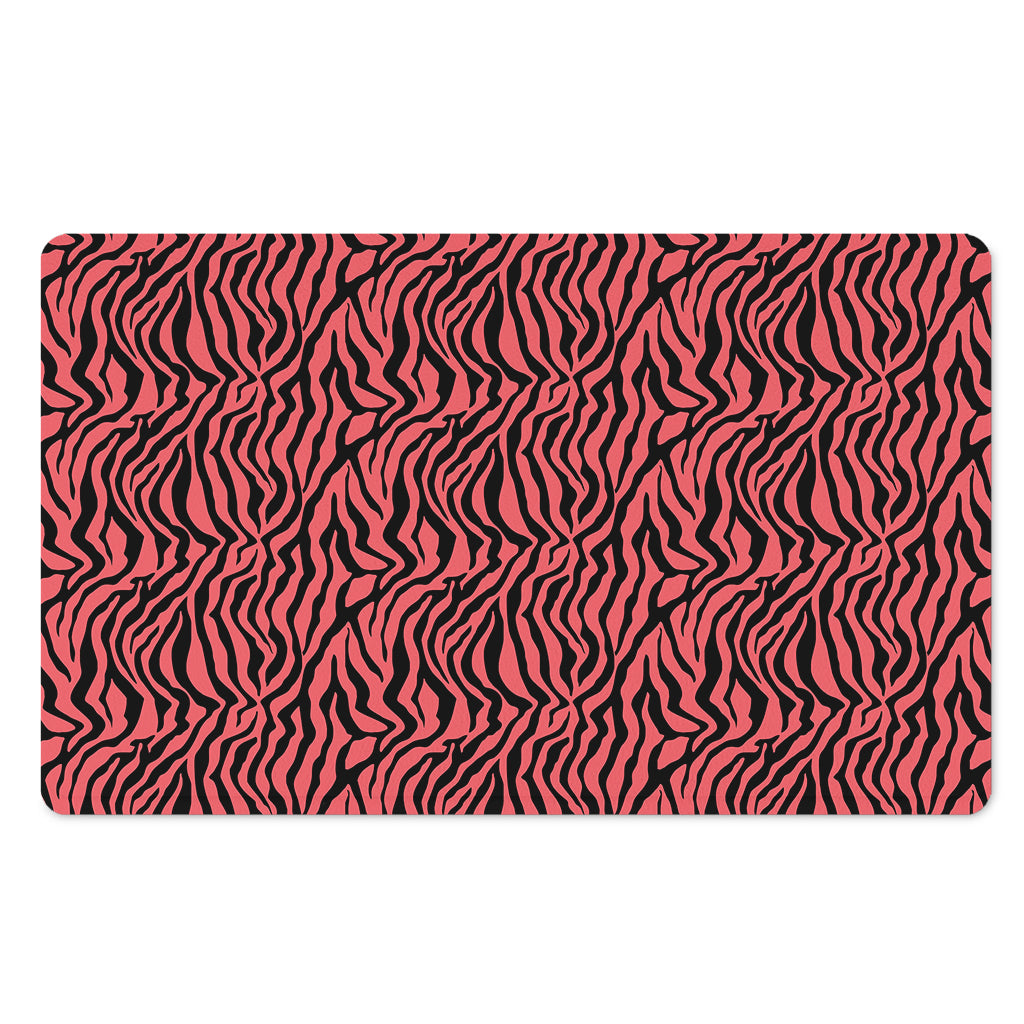 Pink And Black Tiger Stripe Print Polyester Doormat