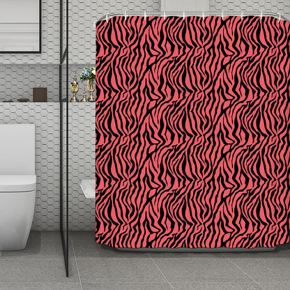 Pink And Black Tiger Stripe Print Polyester Shower Curtain
