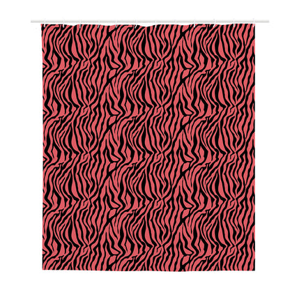 Pink And Black Tiger Stripe Print Polyester Shower Curtain
