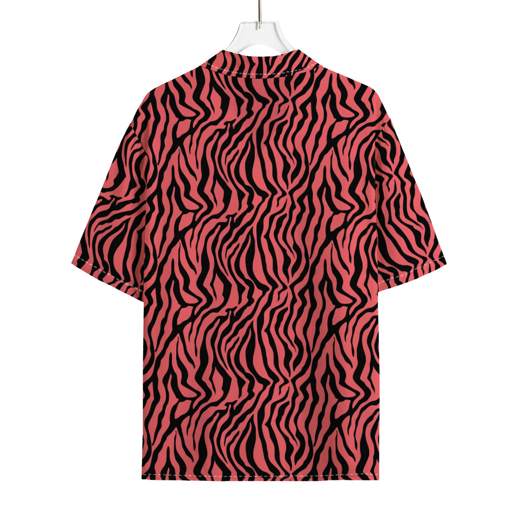 Pink And Black Tiger Stripe Print Rayon Hawaiian Shirt