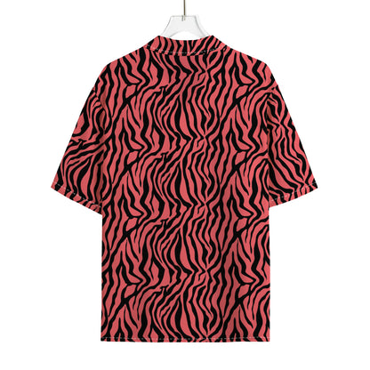 Pink And Black Tiger Stripe Print Rayon Hawaiian Shirt