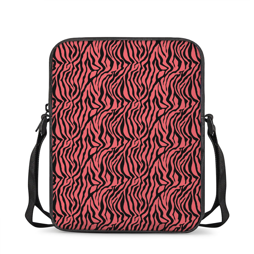 Pink And Black Tiger Stripe Print Rectangular Crossbody Bag
