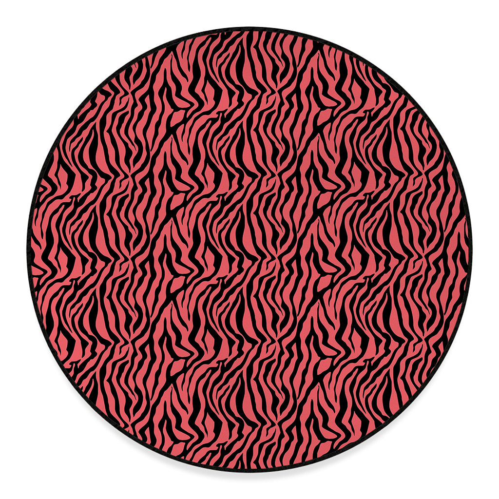 Pink And Black Tiger Stripe Print Round Floor Mat