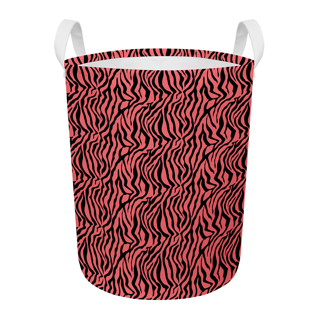 Pink And Black Tiger Stripe Print Round Laundry Basket