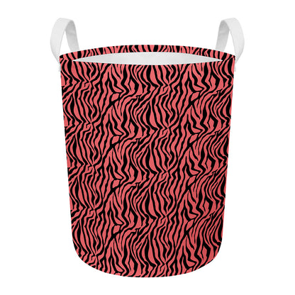Pink And Black Tiger Stripe Print Round Laundry Basket