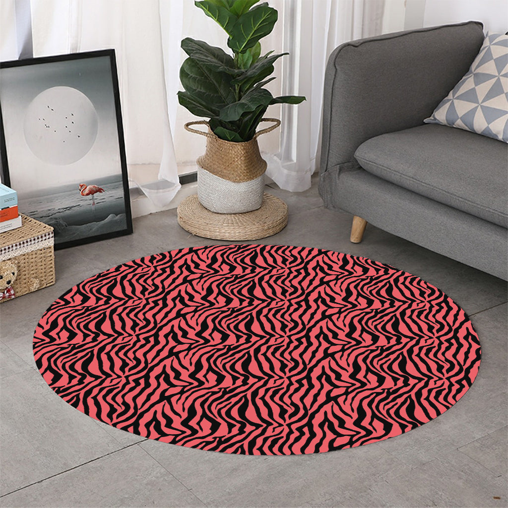 Pink And Black Tiger Stripe Print Round Rug
