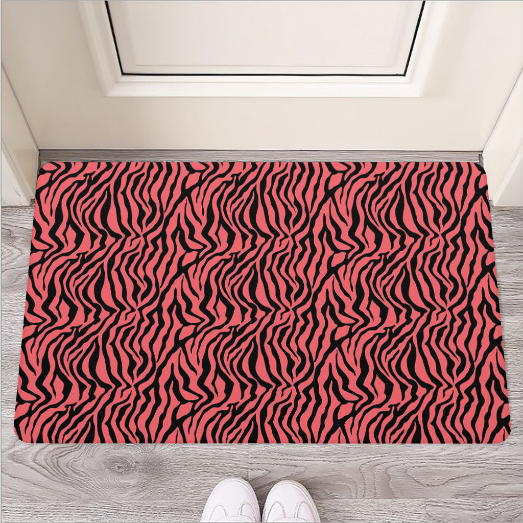 Pink And Black Tiger Stripe Print Rubber Doormat