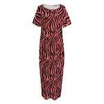 Pink And Black Tiger Stripe Print Short Sleeve Long Nightdress