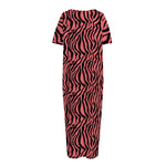 Pink And Black Tiger Stripe Print Short Sleeve Long Nightdress