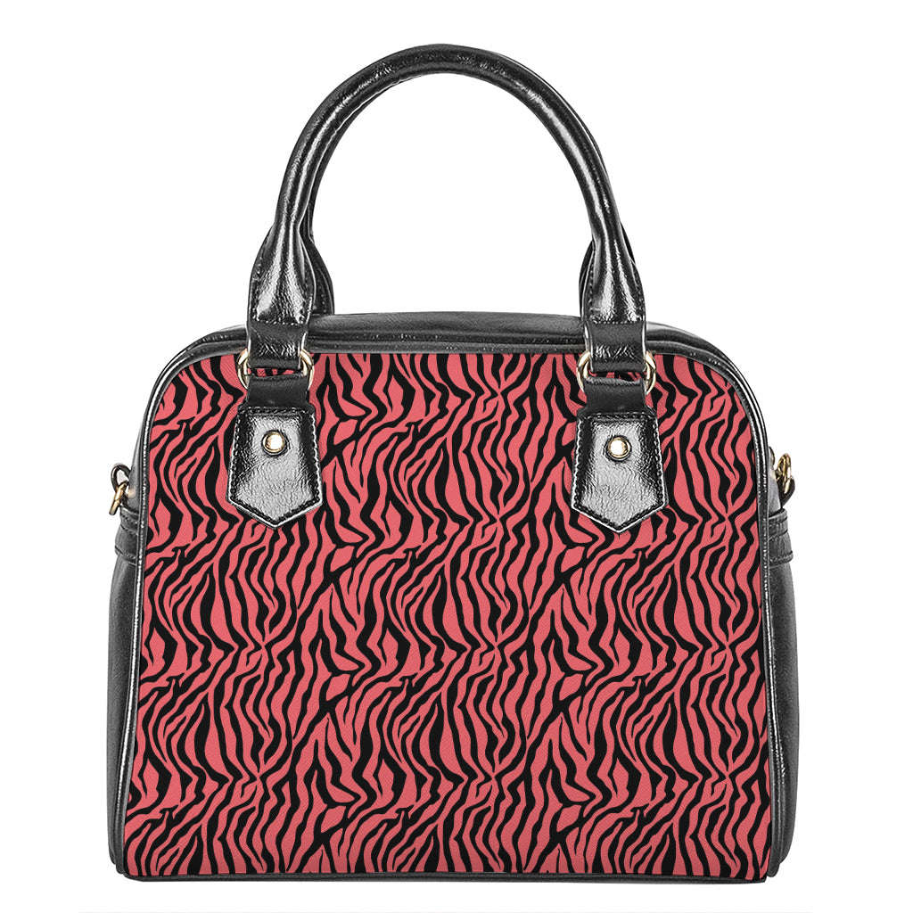 Pink And Black Tiger Stripe Print Shoulder Handbag