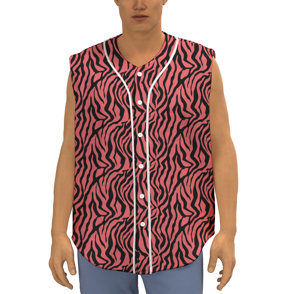 Pink And Black Tiger Stripe Print Sleeveless Baseball Jersey