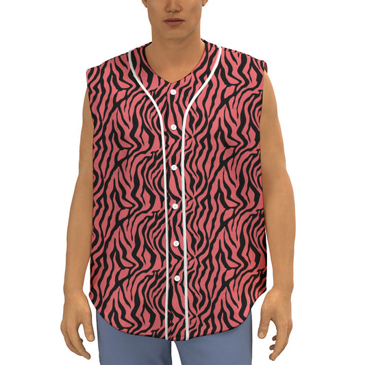 Pink And Black Tiger Stripe Print Sleeveless Baseball Jersey