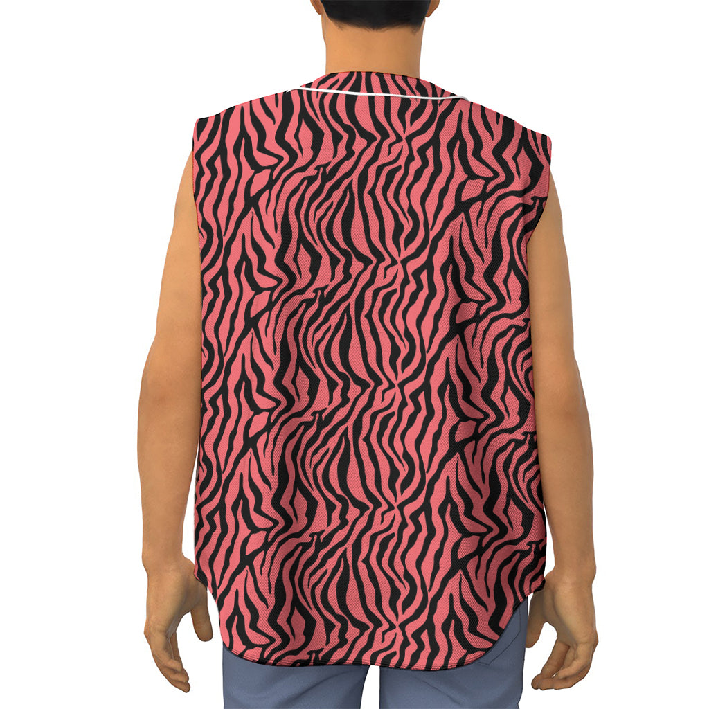 Pink And Black Tiger Stripe Print Sleeveless Baseball Jersey