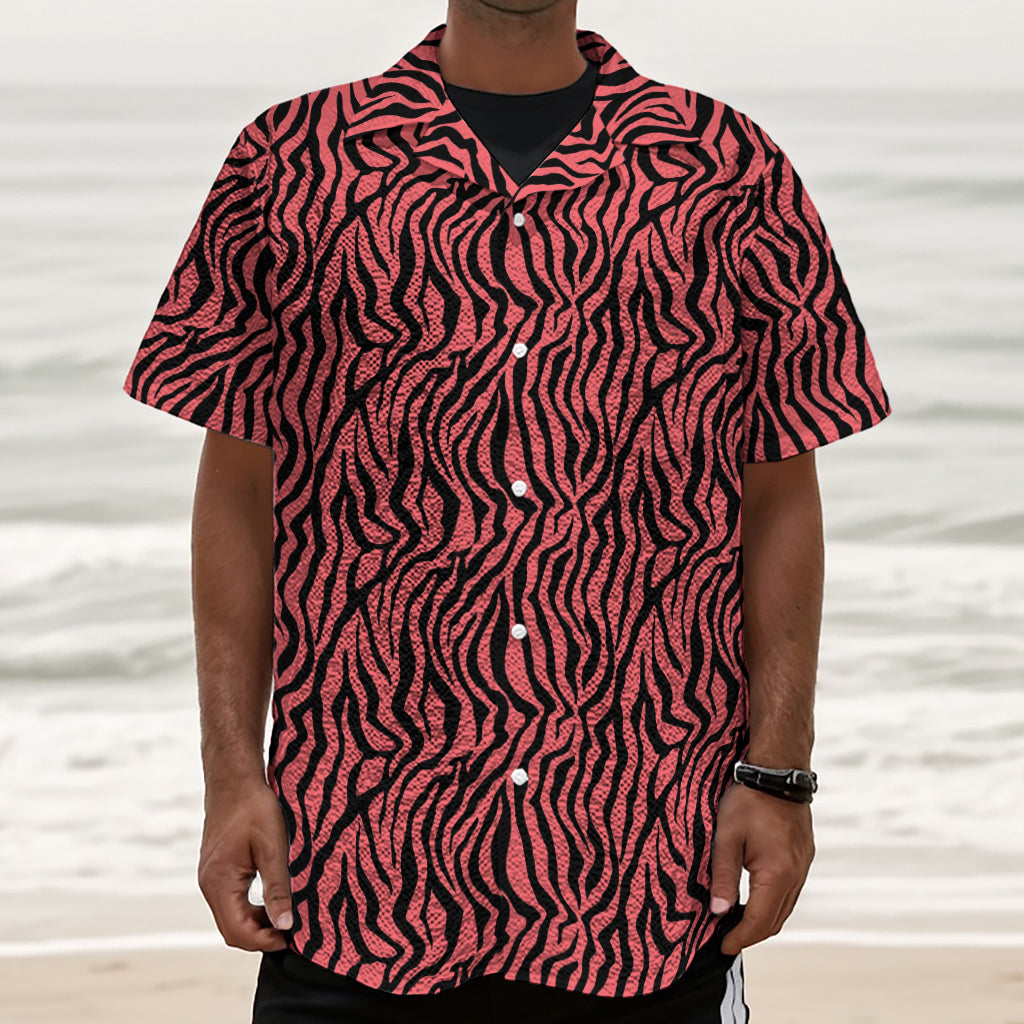 Pink And Black Tiger Stripe Print Textured Short Sleeve Shirt