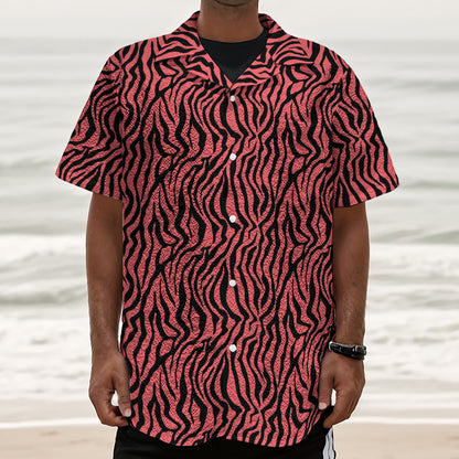 Pink And Black Tiger Stripe Print Textured Short Sleeve Shirt