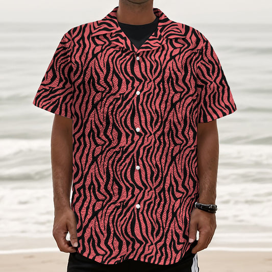 Pink And Black Tiger Stripe Print Textured Short Sleeve Shirt