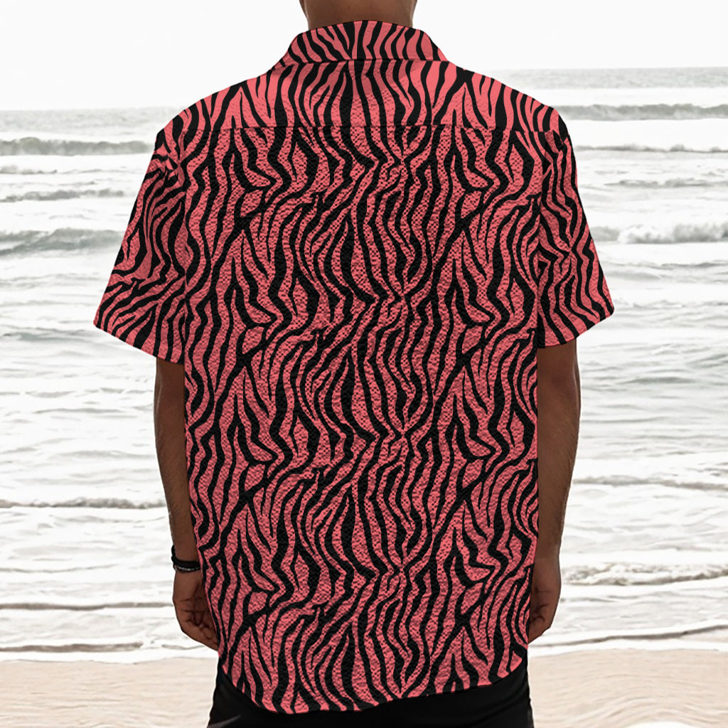 Pink And Black Tiger Stripe Print Textured Short Sleeve Shirt