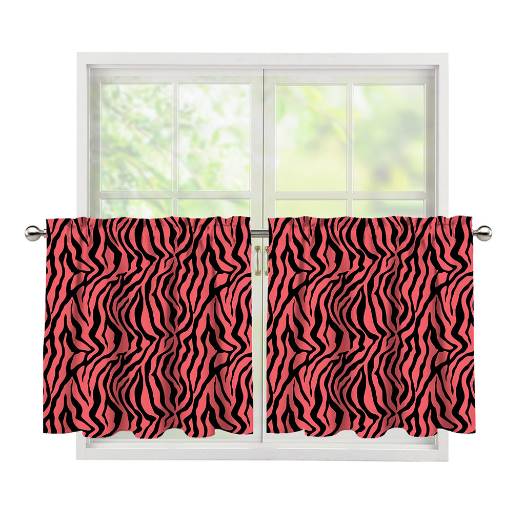 Pink And Black Tiger Stripe Print Tier Curtains