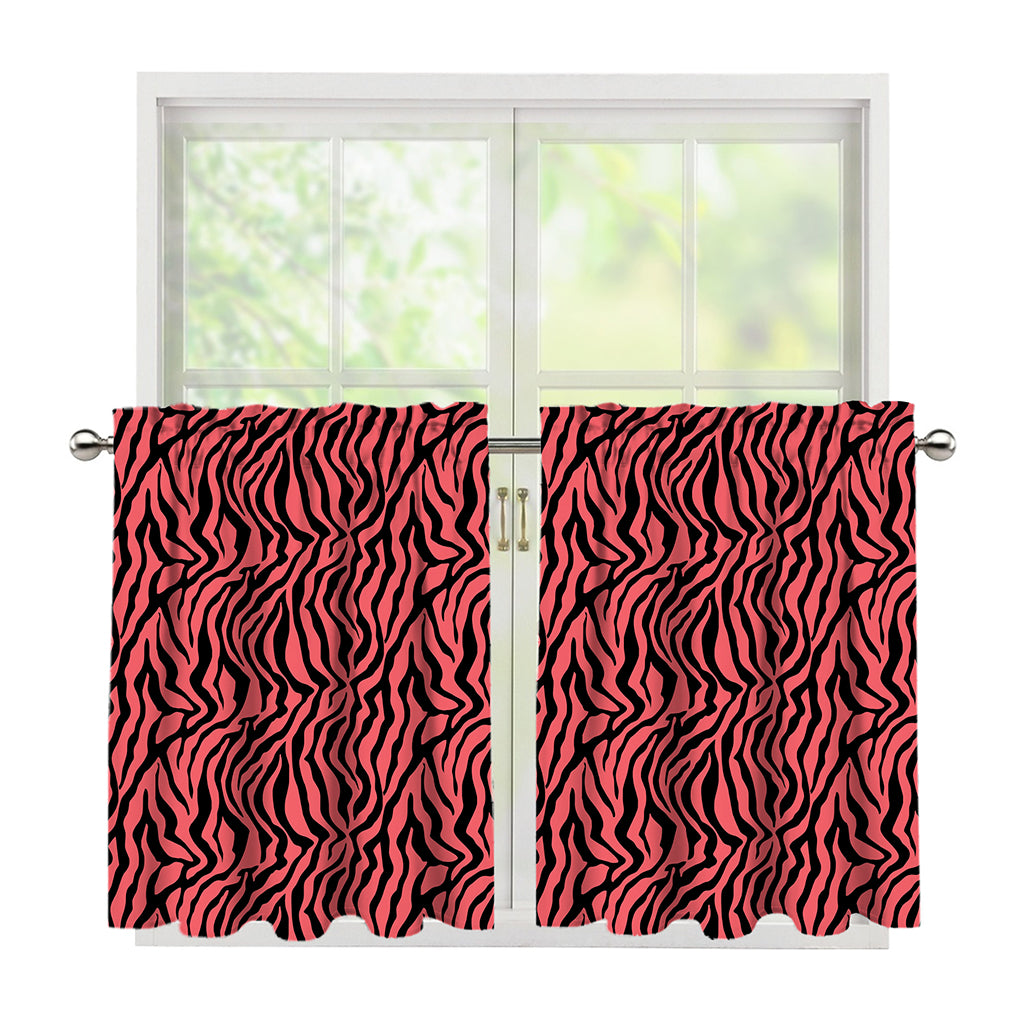 Pink And Black Tiger Stripe Print Tier Curtains