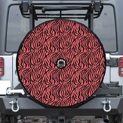 Pink And Black Tiger Stripe Print Tire Cover With Camera Hole