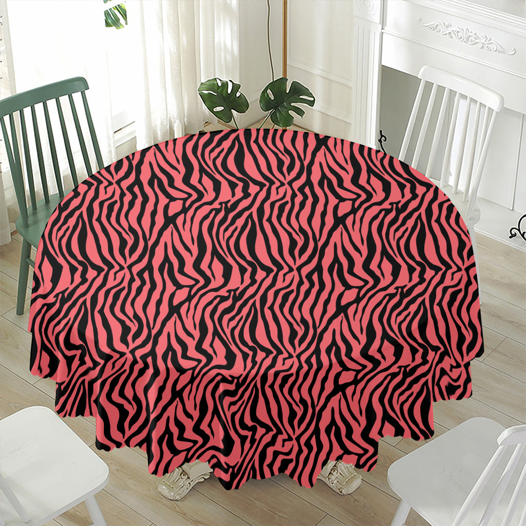 Pink And Black Tiger Stripe Print Waterproof Round Tablecloth