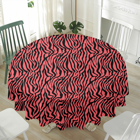 Pink And Black Tiger Stripe Print Waterproof Round Tablecloth