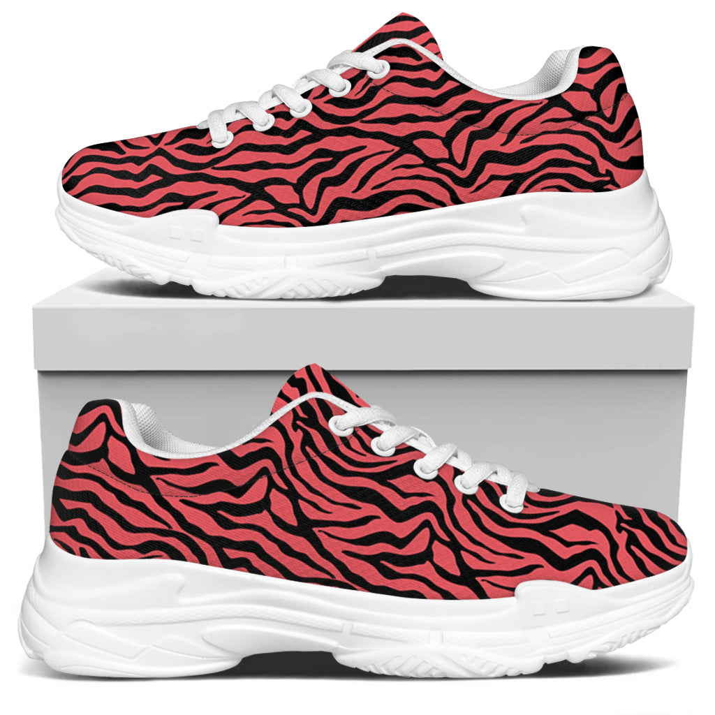 Pink And Black Tiger Stripe Print White Chunky Shoes