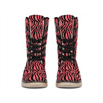 Pink And Black Tiger Stripe Print Winter Boots