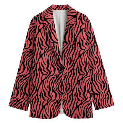 Pink And Black Tiger Stripe Print Women's Blazer