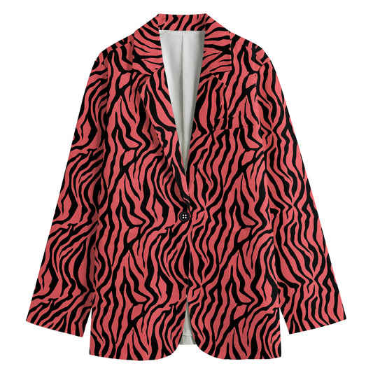 Pink And Black Tiger Stripe Print Women's Blazer