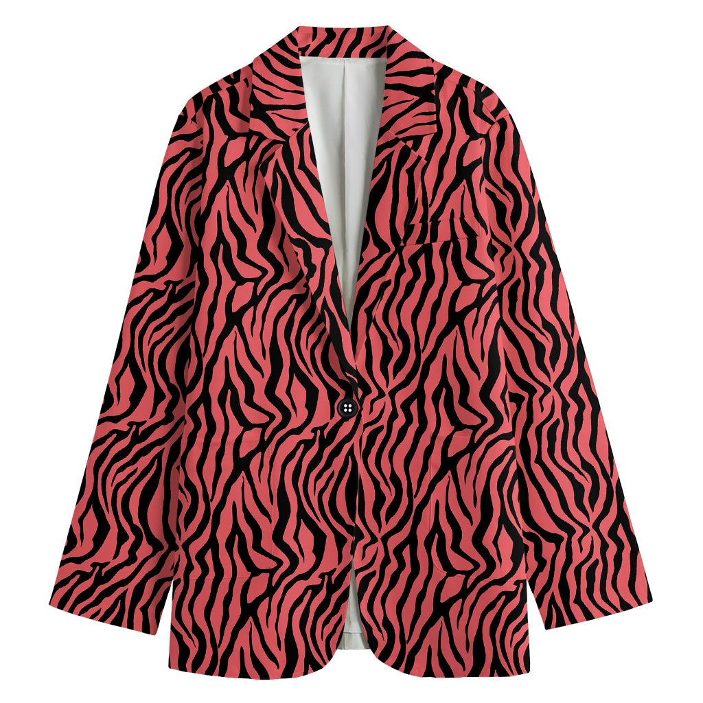 Pink And Black Tiger Stripe Print Women's Cotton Blazer