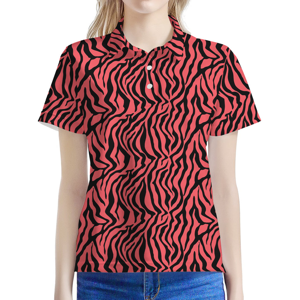 Pink And Black Tiger Stripe Print Women's Polo Shirt