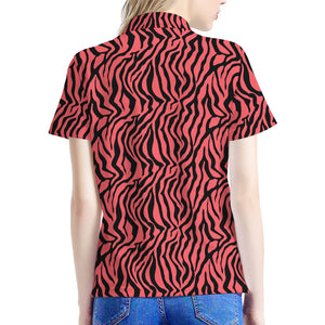 Pink And Black Tiger Stripe Print Women's Polo Shirt
