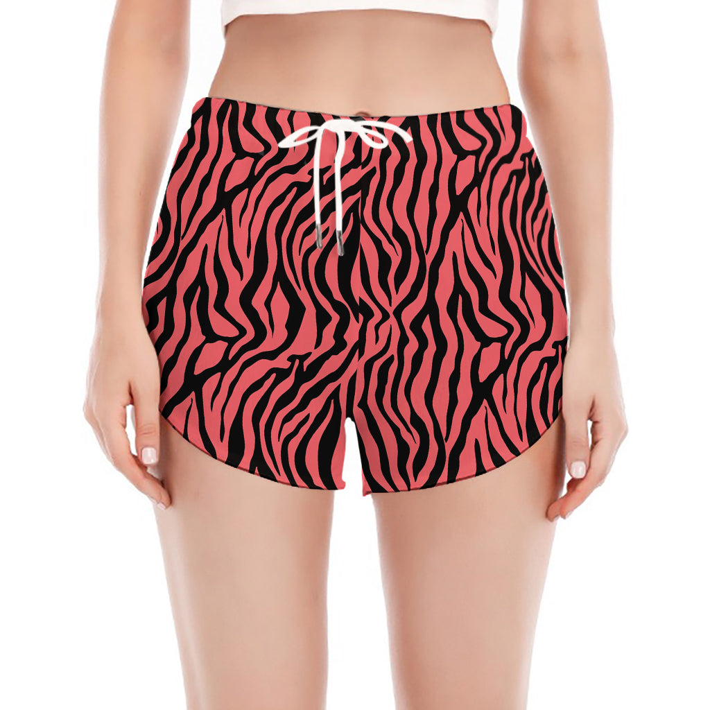 Pink And Black Tiger Stripe Print Women's Split Running Shorts